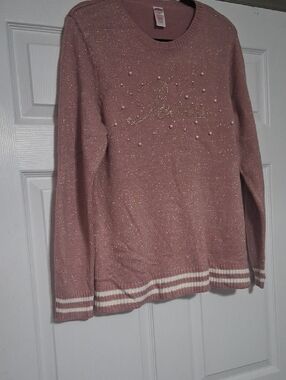 Pink Gold Crewneck Sweater with Pearls & Metallic Detail Sz 2X $28